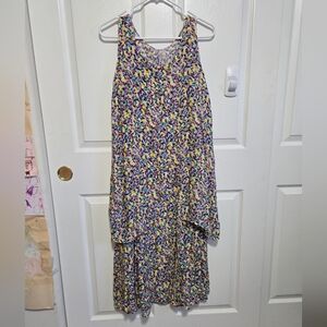 Vintage dress YES colorful print sleeveless v-neck layer 80s light weight thin
